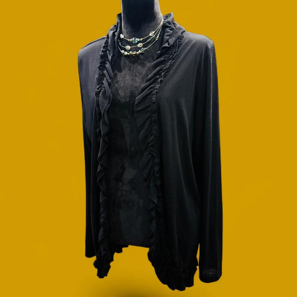 Whimsigoth Fairy Dark Coquette Black Ruffle Open Cardigan XL